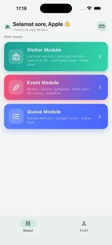 Tampilan aplikasi VisitorLife dari publikasi resmi