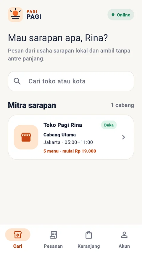 Tampilan aplikasi Pagi2 dari publikasi resmi